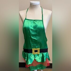Green Satin Apron with Gold Buckle black belt women's sizes S-L